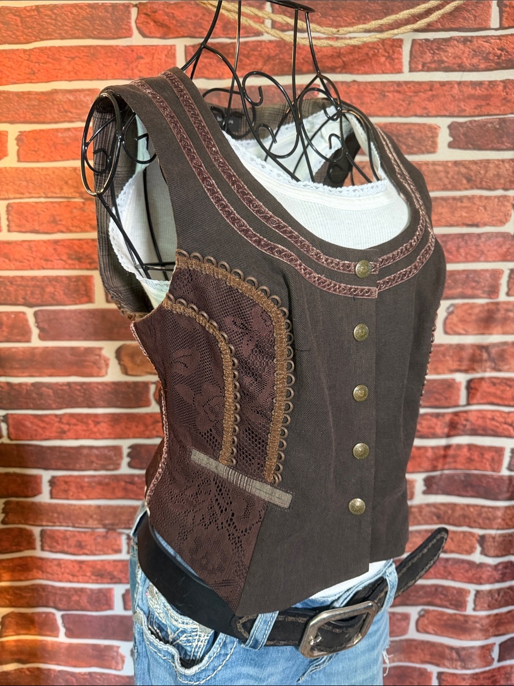 🦺Sonia Fortuna Firenze Lurex Plaid Vest Brass Buttons Italy Sz 48 NWOT
